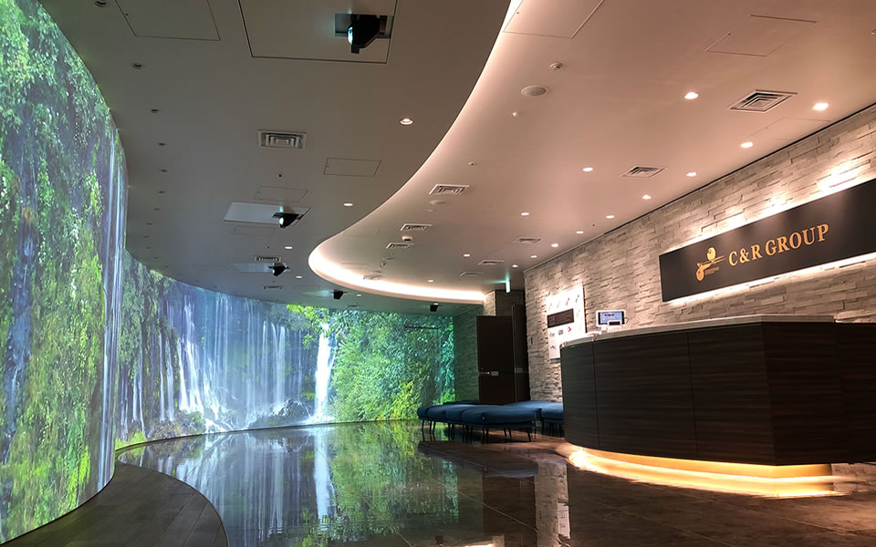 Creek and River Co., Ltd. Head office reception Large video projection mapping